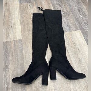 Just Fab Knee High Solid Black Boots Block Heel Slip on Size 7.5 womens